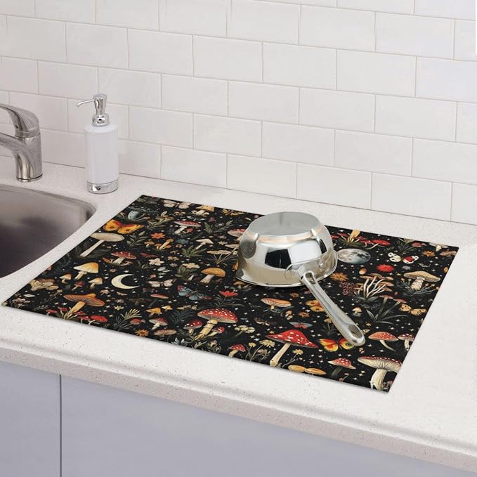 Black Forest Mushroom Butterfly Dish Drying Mats, Absorbent Microfiber Cute - Image 2