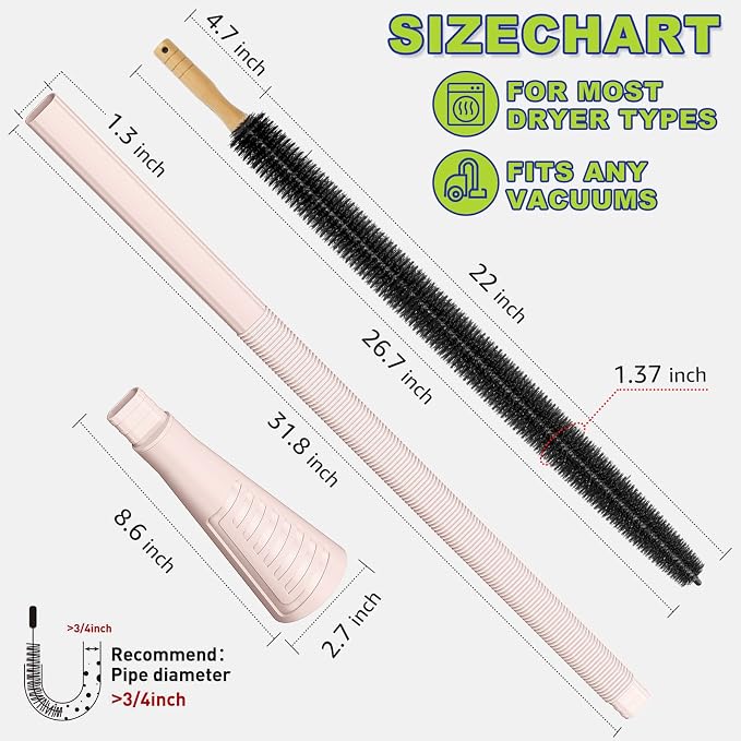 2 Pieces Dryer Vent Cleaner Kit Dryer Lint Brush Vacuum Hose Attachment Brush - Image 6