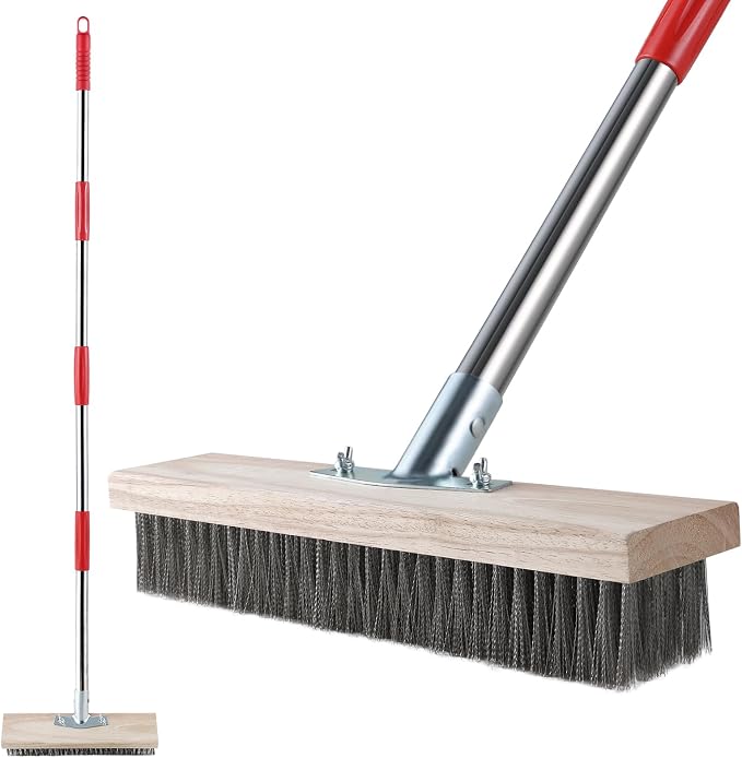 Heavy Duty Wire Broom with Telescopic Handle, Stiff Metal Bristle Brush by Mitclear