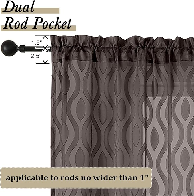 Aiyufeng Sheer Brown Curtains 45 Inch Length 2 Panels Set, Farmhouse Clip - Image 4