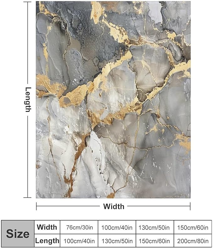 Modern Marble Blanket, Abstract Luxury Baroque Gold Grey Gradient Stone Veins Pattern Soft Warm Cozy Plush Flannel Covers for Livingroom Bedroom Couch Chair Camping Travel Home Decor Tapestry 60x80in