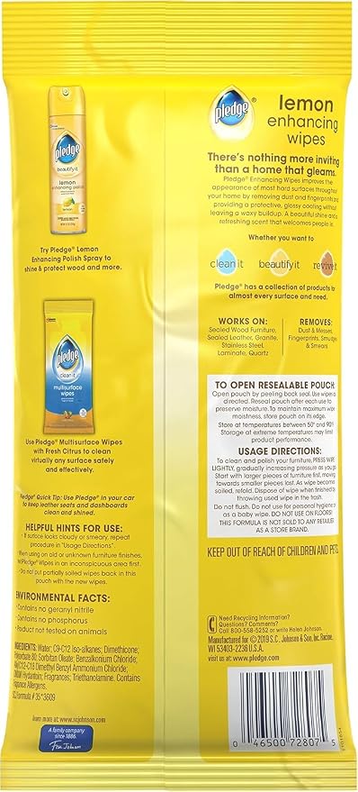 Pledge Multi-Surface Cleaner Spray and Wipes Bundle, Works on Leather, Lemon - Image 5