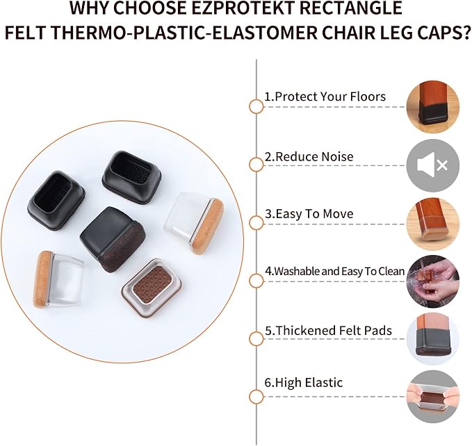 Ezprotekt 16 Pcs Rectangle Clear Silicone Chair Leg Floor Protectors - Image 5