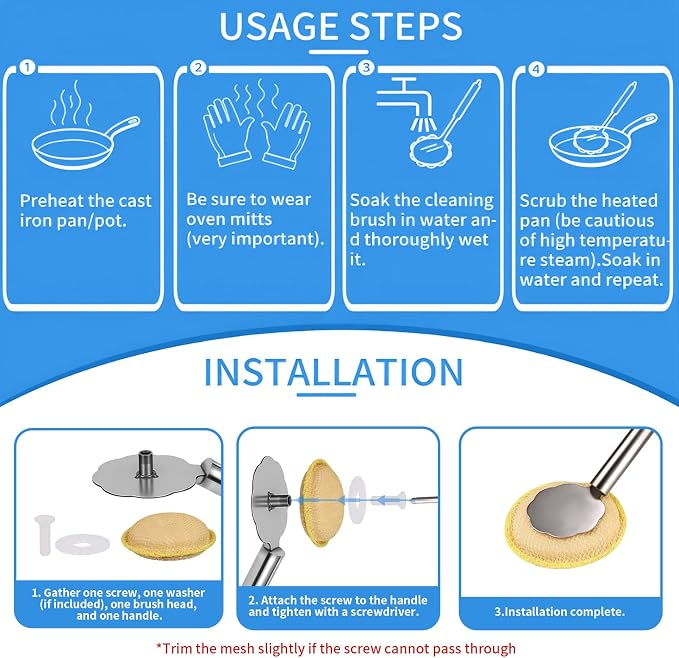 Oven Racks Clean Brush, Cast Iron Wok Skillet Scrubber Brush Non-Scratch - Image 7
