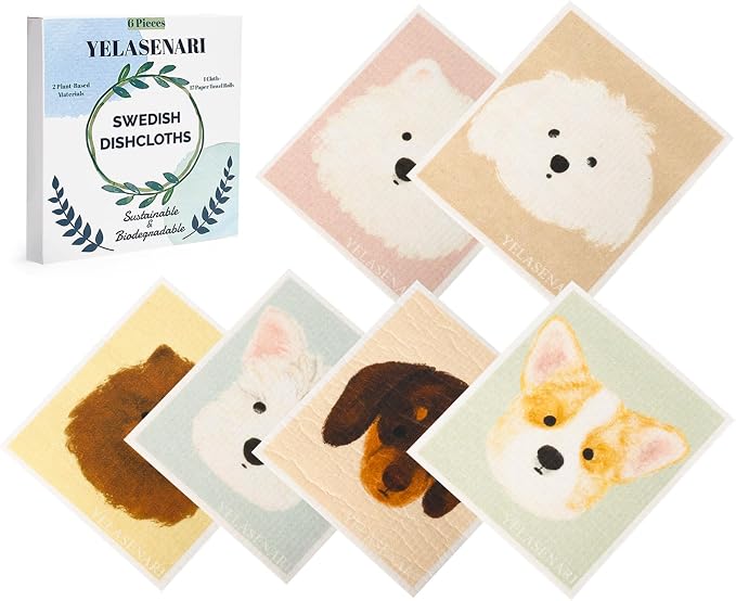 Swedish Dishcloths for Kitchen Reusable 6 Pack Kitchen Towels No Odor by Yelasenari