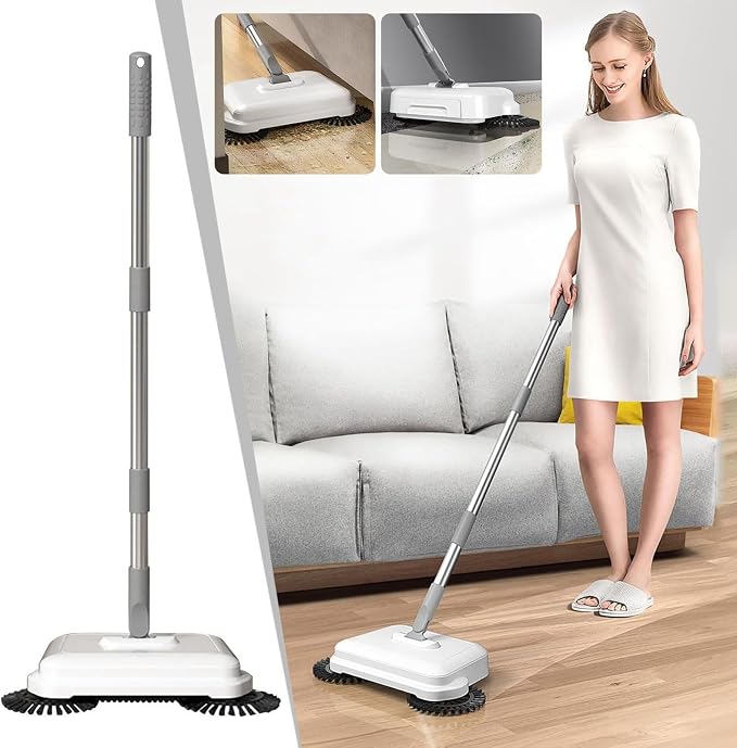 Zerodis Hand Push Sweeper, 2 in 1 Wet Dry Use 360 Degree Rotating Quiet Manual - Image 2