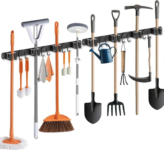 Broom Holder Wall Mount, 2 Packs Black Stainless Steel Tool Storage Organizer by GUUKAR