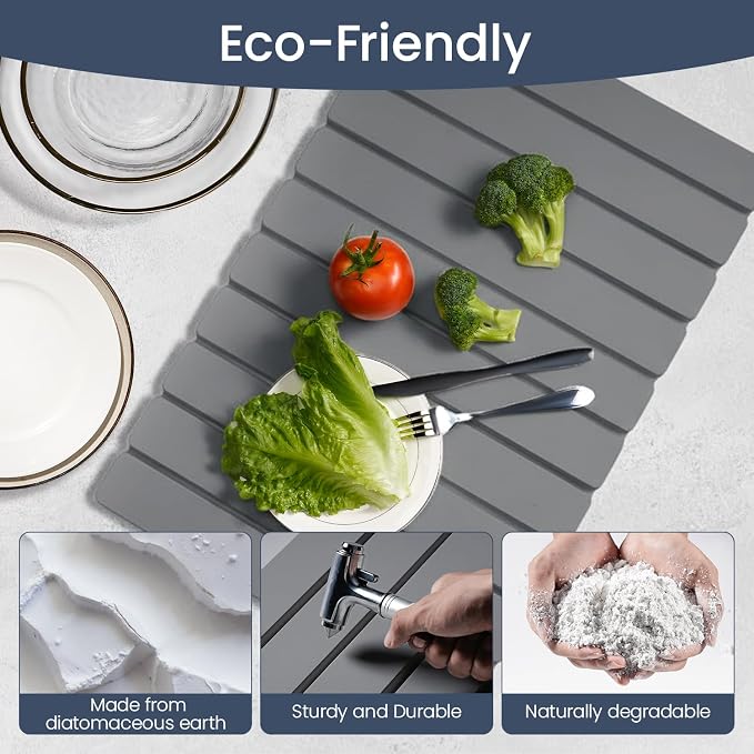 Meowoo Stone Drying Mat for Kitchen Counter, 23.6"x15.3" Foldable Diatomaceous - Image 4