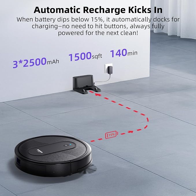 MONSGA Robot Vacuum Cleaner, 3000Pa Powerful Suction Robotic Vacuum, 3.2" - Image 6