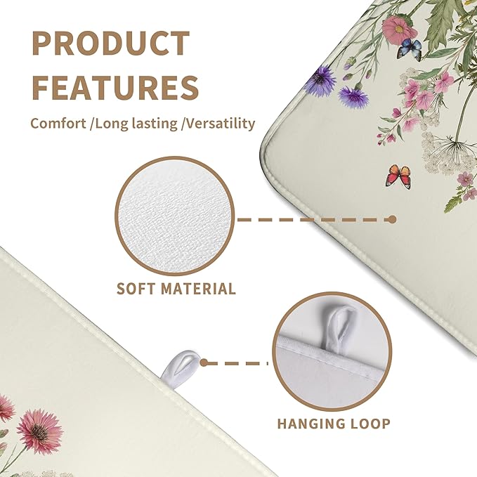 Spring Dish Drying Mat Summer Floral Flowers Kitchen Dish Drying Pad Absorbent - Image 2