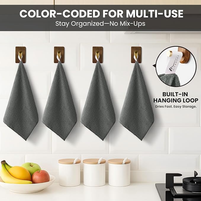 Microfiber Cleaning Cloth, 12 Pack Grey Cleaning Rags - Image 3