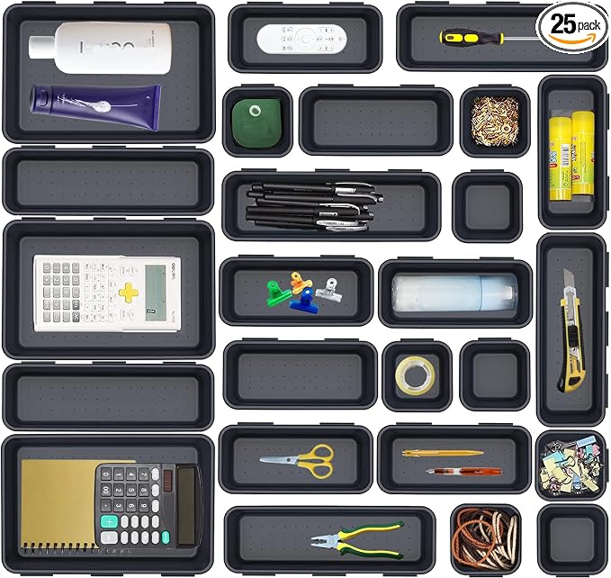 25 PCS Interlocking Desk Drawer Organizer Separator by Kutesna