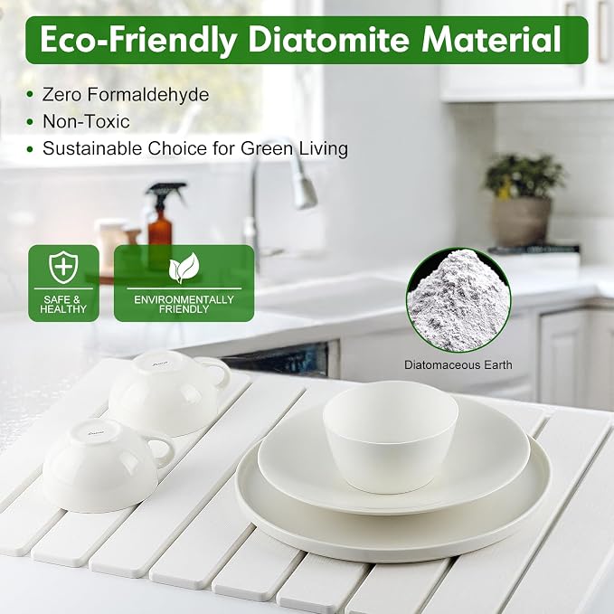 Stone Dish Drying Mat for Kitchen Counter | 24"×16" Diatomaceous Earth - Image 2