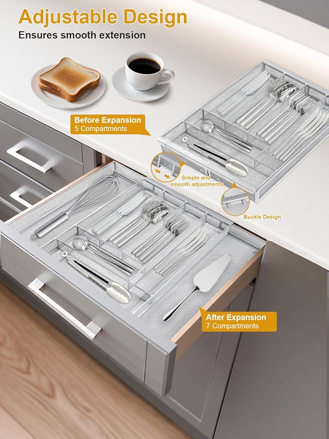 Silverware Organizer Metal Mesh, Large Drawer Organizer, Utensil Cutlery Tray - Image 6