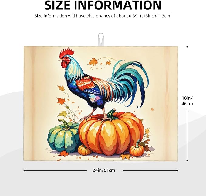Rooster Pumpkin Dish Drying Mat Highly Absorbent Double-Sided Microfiber - Image 2
