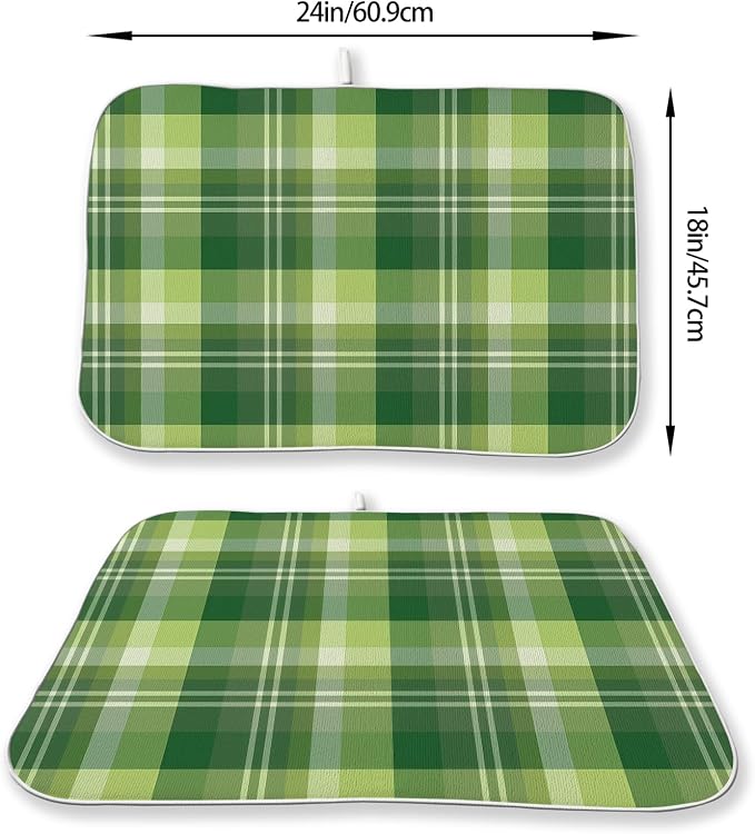 St. Patrick's Day Dish Drying Mat 18 x 24 Inch Green Buffalo Plaid Drying Mat - Image 4