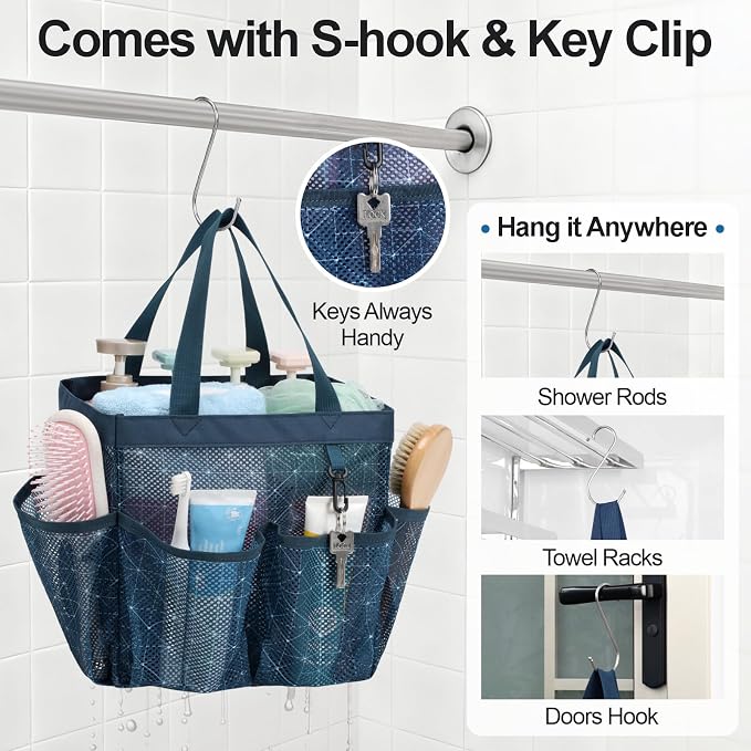 F-color Mesh Shower Caddy Portable, Upgrade Deeper 7 Pockets Shower Bag Basket - Image 7