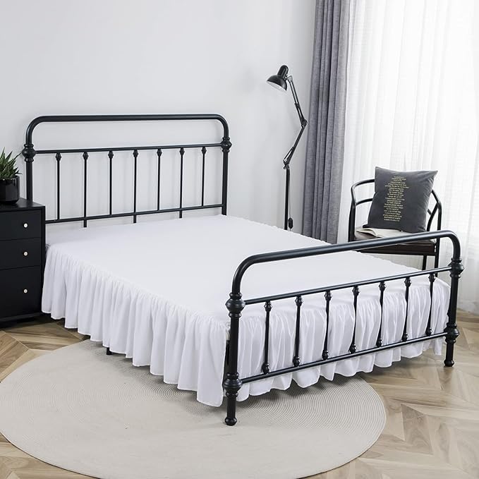 Bed Skirt Full Size Ruffled Bed Skirts with Split Corners, 16 Inch Drop Dust Ruffle Bed Skirt with Platform, Full - 16" Drop, White