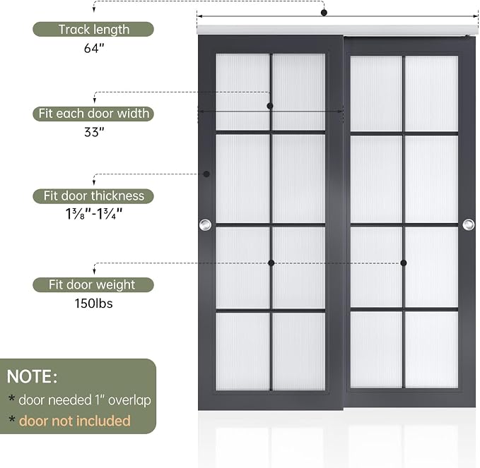 EaseLife 5.3FT/64in Bypass Double Sliding Pocket Door Hardware Kit, Commercial - Image 4