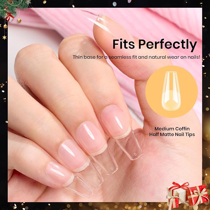 Beetles Gel Nail Tips Medium Coffin Etch X, 12 Sizes 288Pcs Pre Shaped Half - Image 5