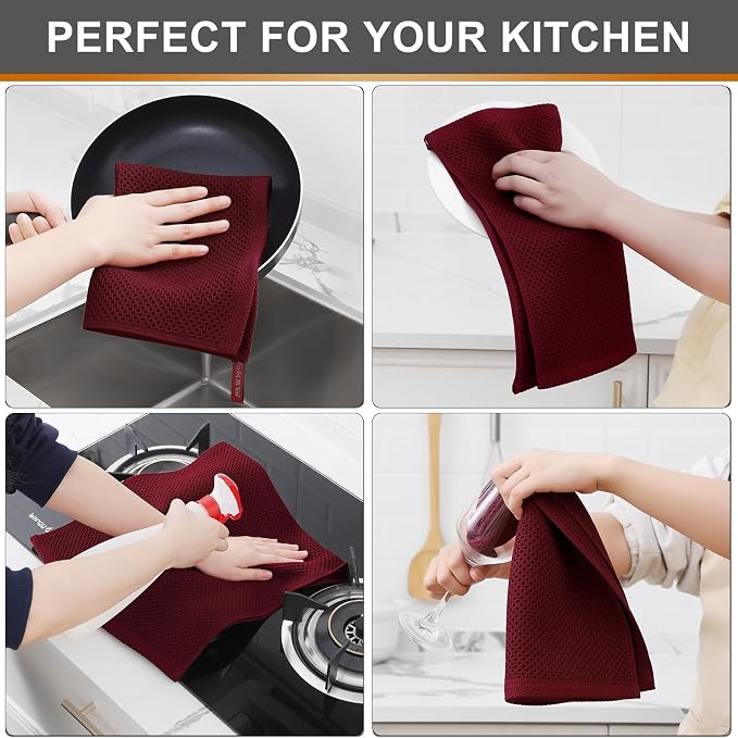 Kitinjoy 100% Cotton Waffle Weave Kitchen Hand Towels - Image 4
