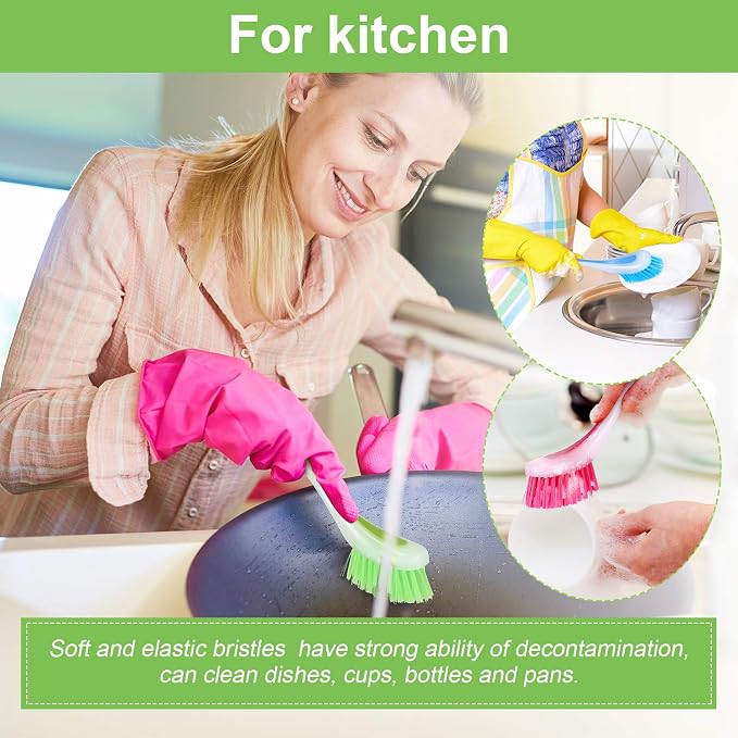 5 Pieces Long Dish Brush with Handle Assorted Color Dishwashing Brush with - Image 5
