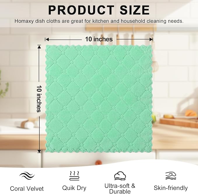 Homaxy 12 Pack Kitchen Dish Cloths, Super Soft and Absorbent Coral Velvet Dish - Image 5