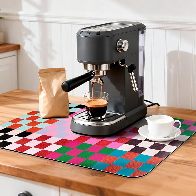 Checkered Dish Drying Mat for Kitchen Counter Coffee Mat Bar Accessories - Image 3