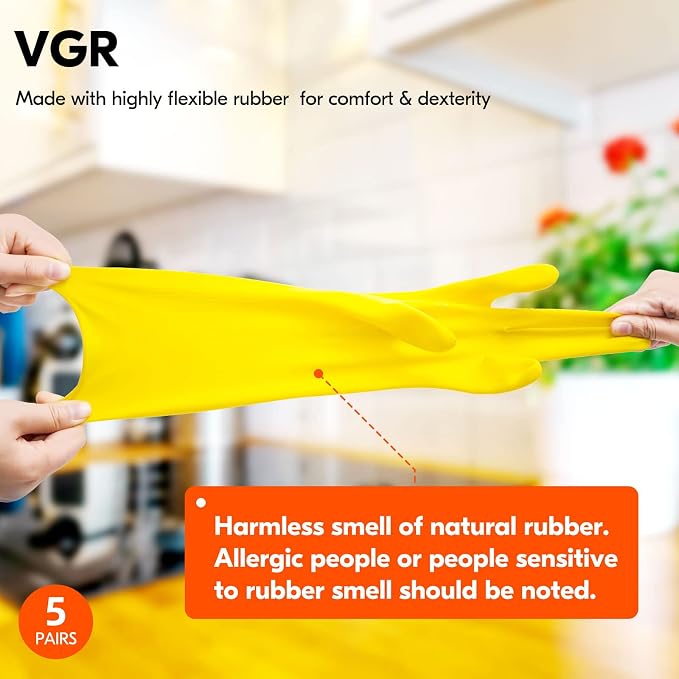 Vgo... 5-Pairs Reusable Household Gloves, Rubber Dishwashing gloves, Extra - Image 4