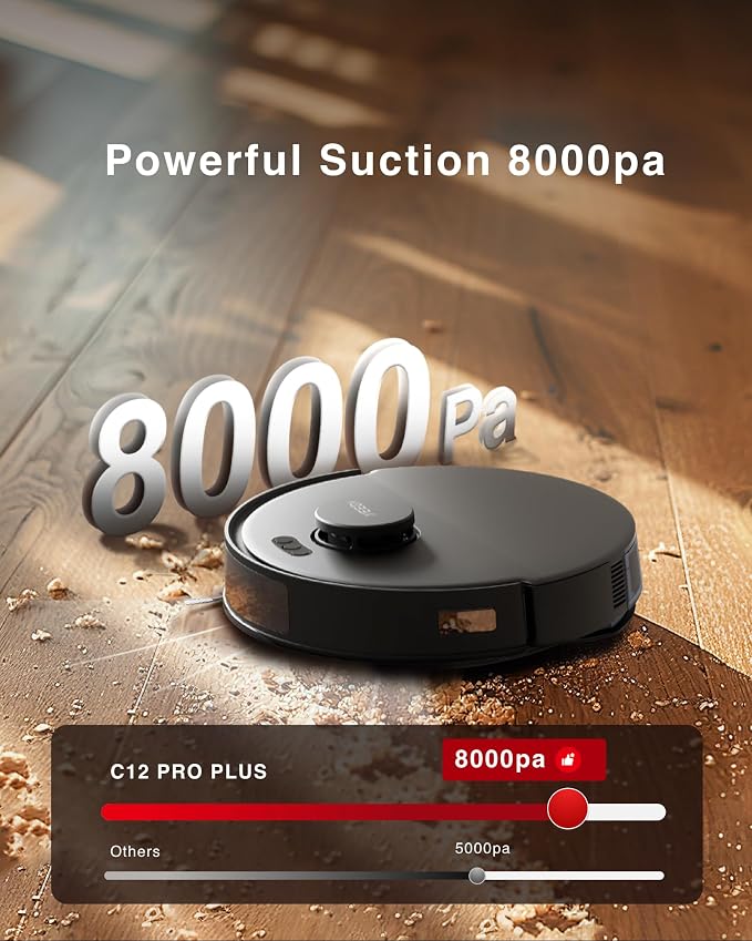 Yeedi C12 PRO Plus Robot Vacuum and Mop, 8000Pa Strong Suction, Vibrating - Image 4