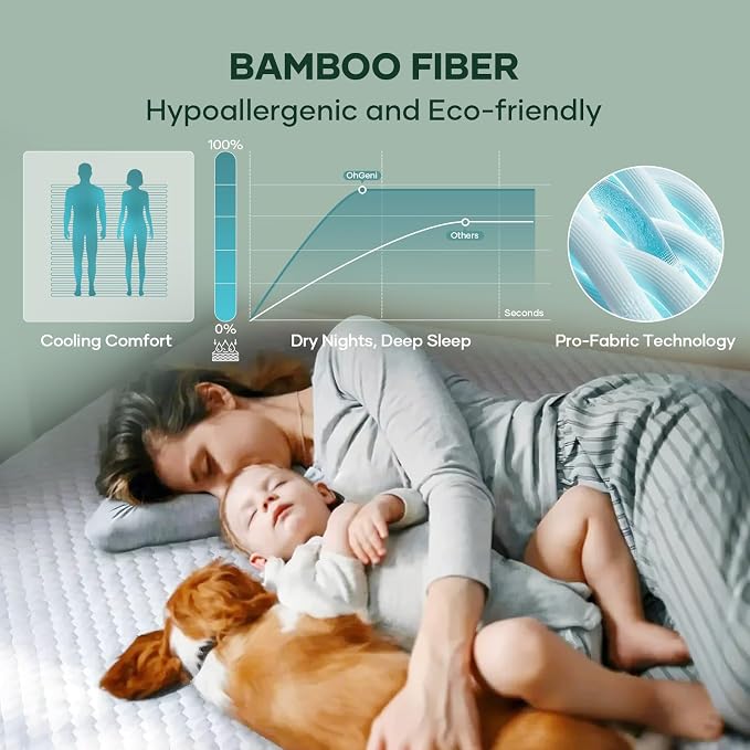 OhGeni 100% Waterproof Mattress Protector, Queen Size Mattress Pad, Fits 6"-20" - Image 4