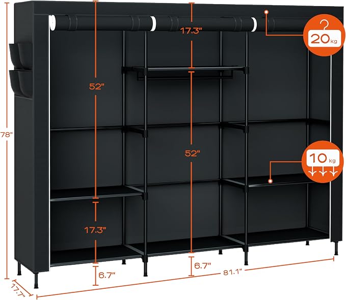 Portable Closet, 81.1 Inch Extra Large Capacity Wardrobe Closet - Image 3
