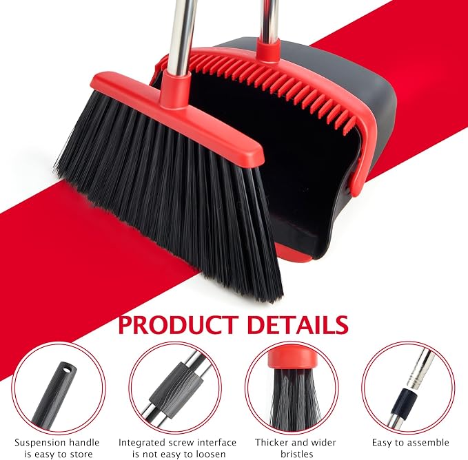 Broom and Dustpan Set with Long Handle, Heavy Dust Broom and Dustpan Combo - Image 6