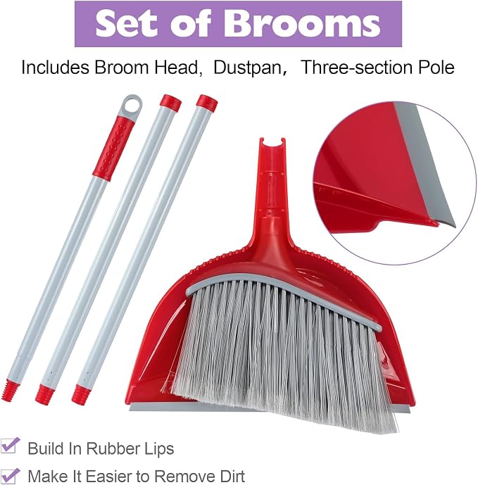 Meanplan 5 Pcs Angle Broom and Dustpan Combo Set - Image 4