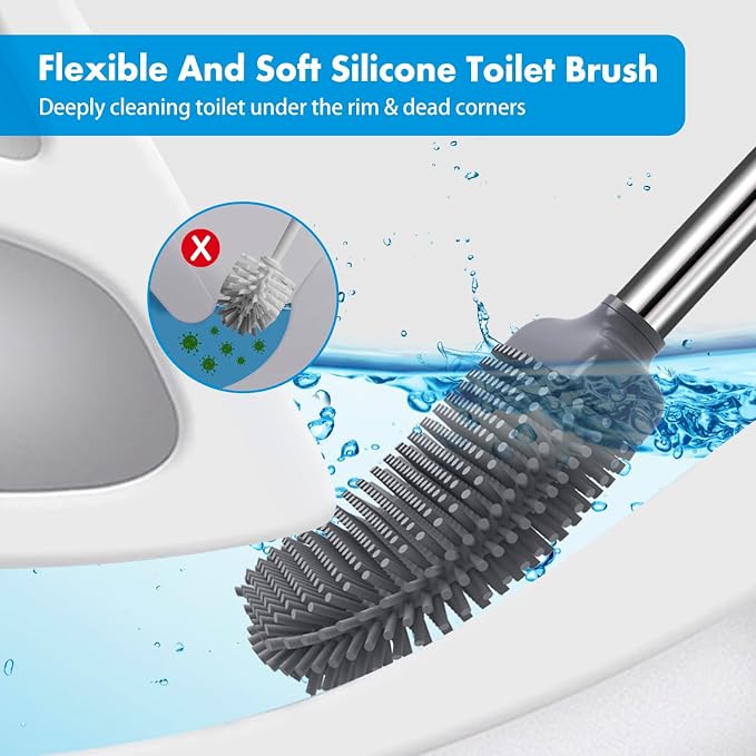 Toilet Brush, 2 Pack Silicone Toilet Brush and Holder, Flexible Toilet Bowl - Image 8