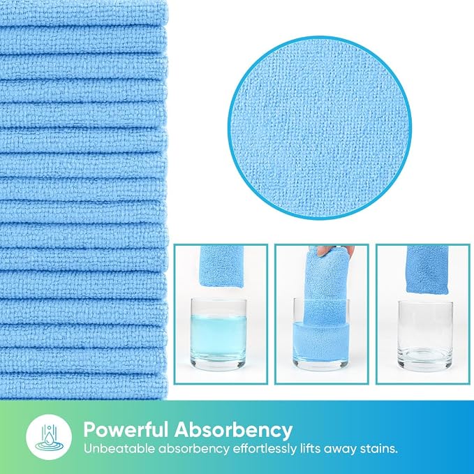 HOMEXCEL Blue Microfiber Cleaning Cloths, 20 Pack Cleaning Rags - Image 3