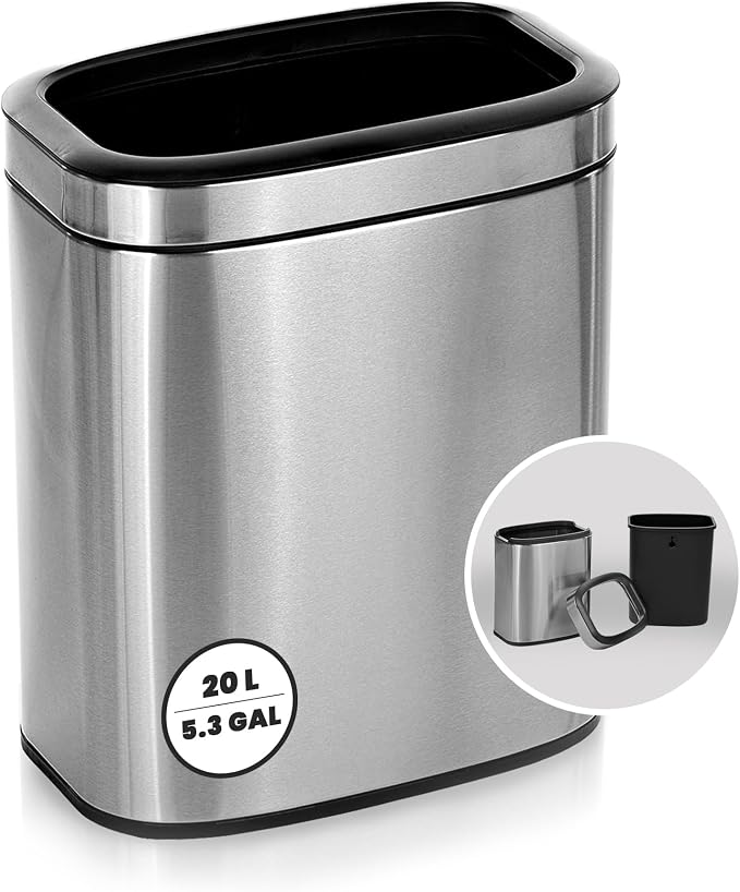 Alpine Stainless Steel Open Top Trash Can 5 Gallon - 20L Garbage Can by AlpineIndustries