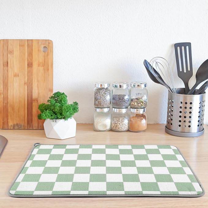 Zonon Green Checkered Dish Drying Mat - Image 7