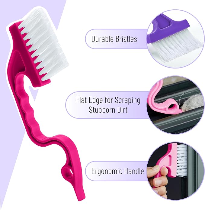 Slick- Window Track Cleaning Brush, 4 Pack, Ergonomic Handle, Built-in Scraper - Image 3