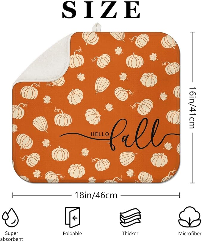 Fall Dish Drying Mat for Kitchen Counter, Washable Absorbent Countertop Harvest - Image 2