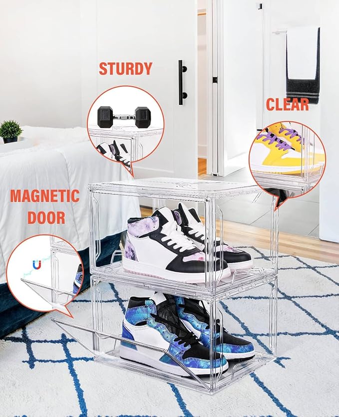 KDOR Clear Plastic Shoe box Organizer, 3 Pack Stackable Sneaker Boxes, - Image 3