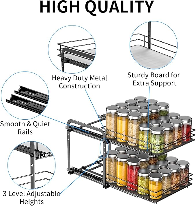 RCHYFEED Spice Rack Organizer for Cabinet, 2 Tier Pull Out Spice Racks for - Image 3