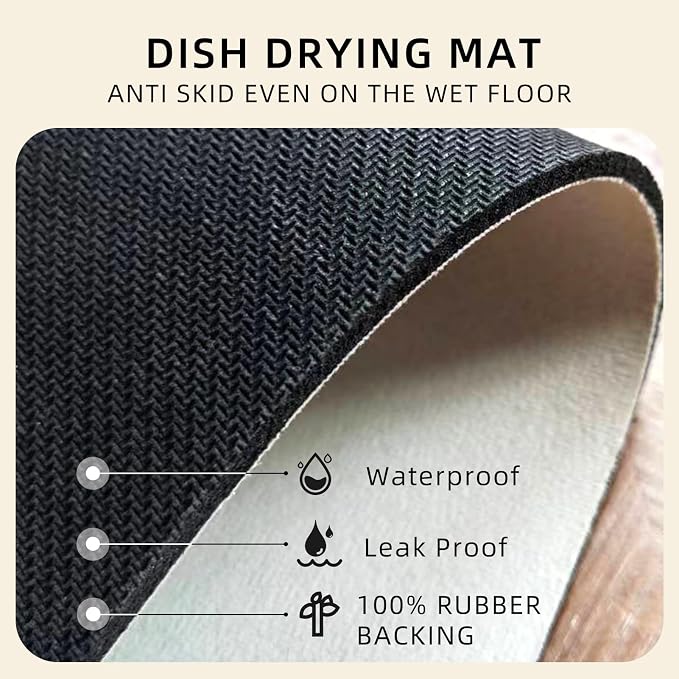 Dish Drying Mat, Absorbent Coffee Mat Rubber Backed, Soft Silicone Dish Drying - Image 2