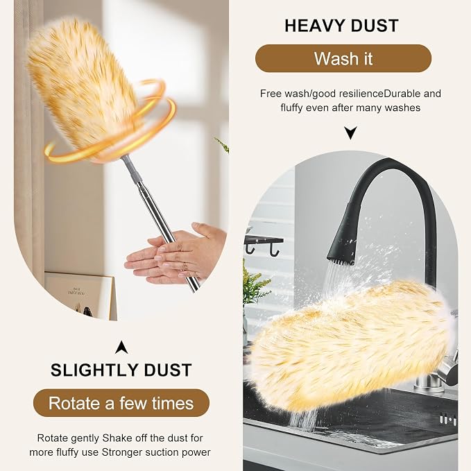 Lambswool Duster 98 inch Retractable Stainless Steel Handle Soft Natural Wool - Image 4