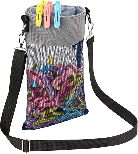Mesh Clothespin Bag with Hooks Hanging Clothes Pin Bag with Drawstring Closure by AFUOWER