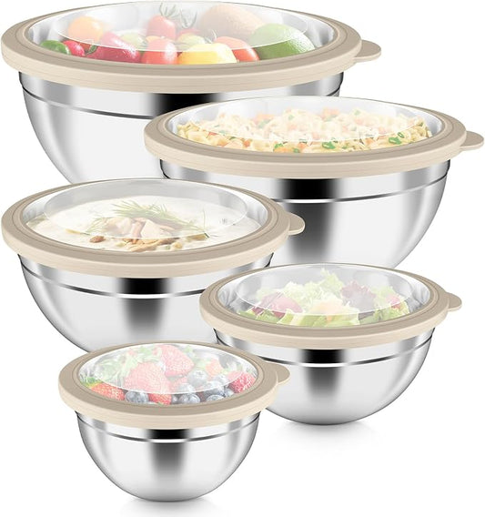 P&P CHEF Mixing Bowls with Visible Airtight Lids Set of 5, 10-Piece Stainless by PPCHEF