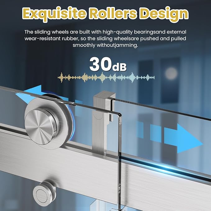 Shower Door 68–72in W x 76 in H, 3/8" Tempered Glass Sliding Shower Door - Image 3
