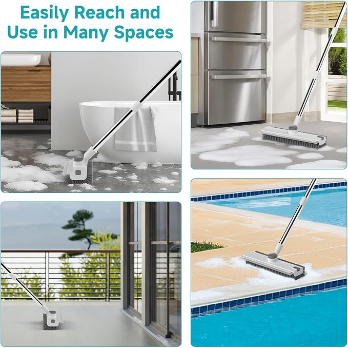 Floor Scrub Brush with Long Handle Length Adjustable, 3 in 1 Heavy-Duty Stiff - Image 6