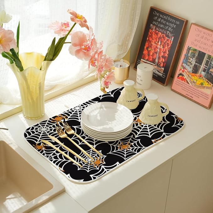 Halloween Dish Drying Mat 18 x 24 Inch Spider Web Drying Mat - Image 5