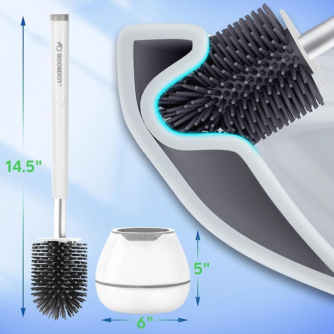 BOOMJOY Toilet Brush and Holder Set, Silicone Toilet Bowl Cleaner Brush - Image 6